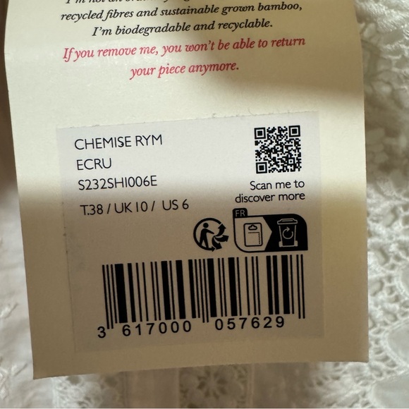 NWT Sezane Chemise Ryu Ecru Blouse Top Size 6 - Picture 9 of 11